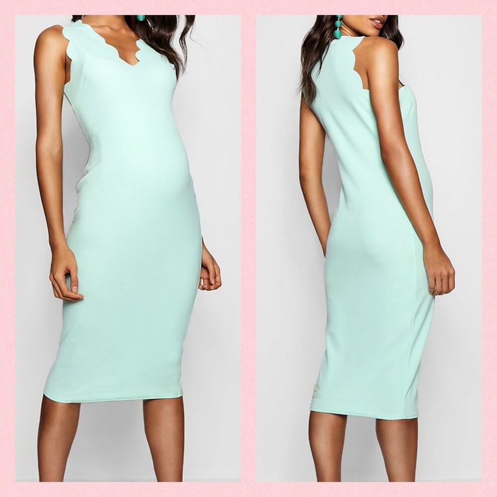 Maternity Scalloped Edge Midi Mint Dress
